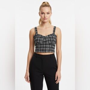 Jopna Black White Tweed Crop Top M Sleeveless Bustier Style Textured Cotto